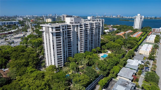 drone / aerial view featuring a water view