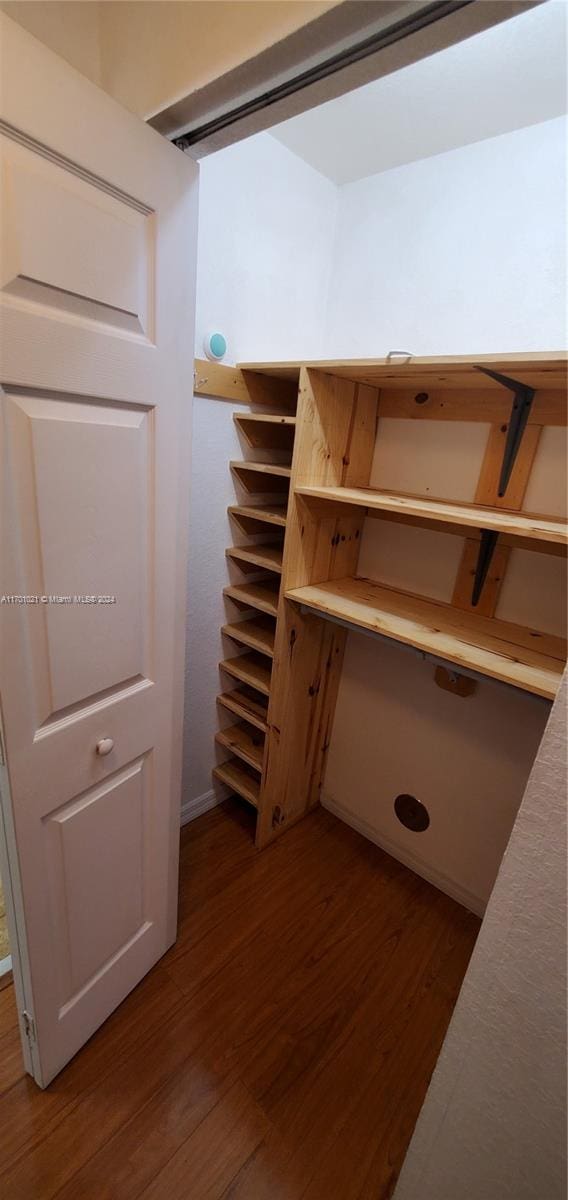 spacious closet with dark hardwood / wood-style floors