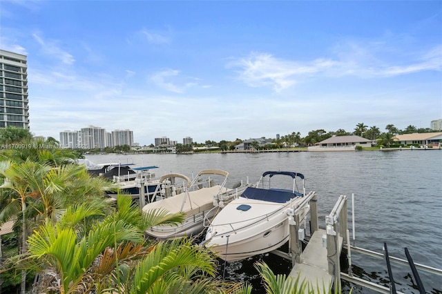 view of dock with a water view