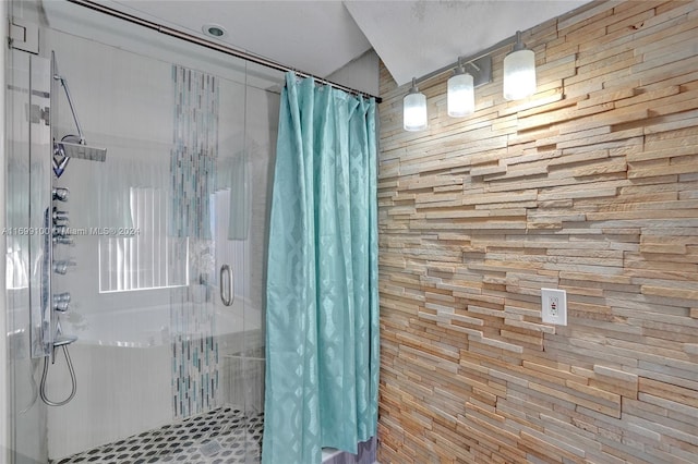 bathroom with a shower with curtain