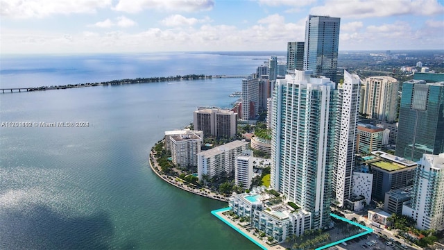 bird's eye view featuring a water view