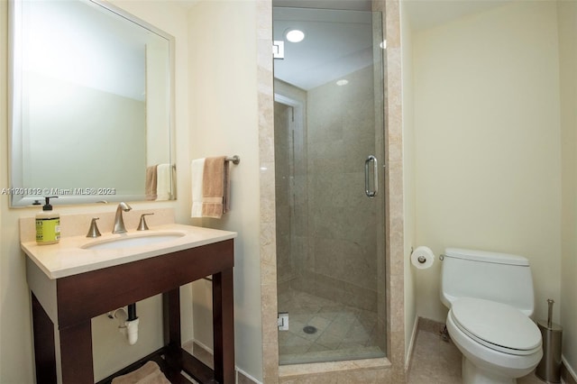 bathroom with sink, tile patterned flooring, an enclosed shower, and toilet