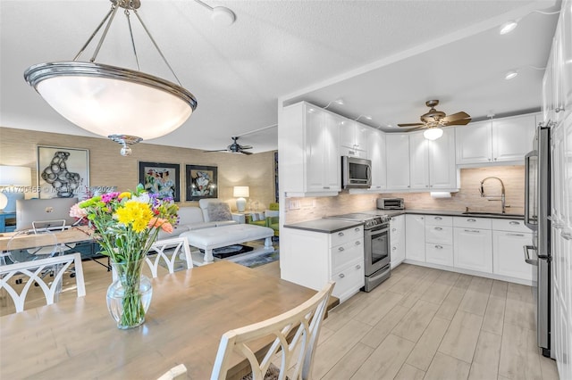 kitchen featuring tasteful backsplash, white cabinetry, sink, and stainless steel appliances