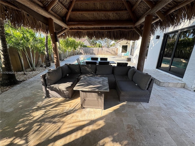 view of patio / terrace with a gazebo and an outdoor living space