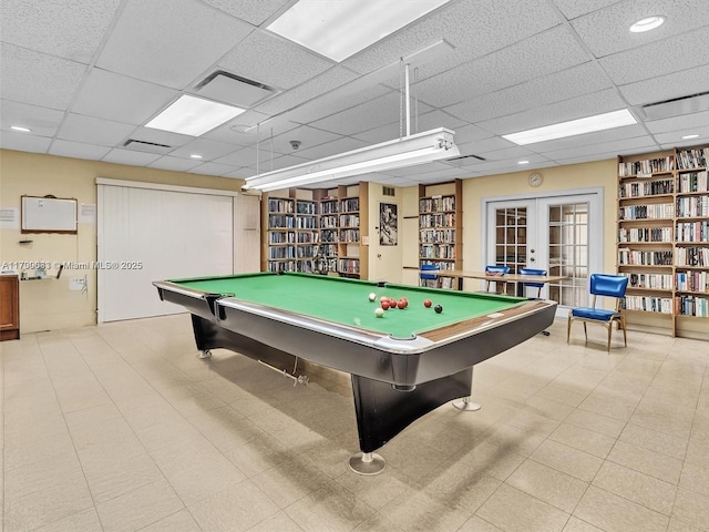16701 NE 13th Ave Unit 101, Miami, FL 33162 - game room with a drop ceiling, french doors, and billiards table