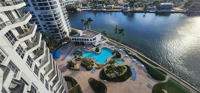 aerial view with a water view