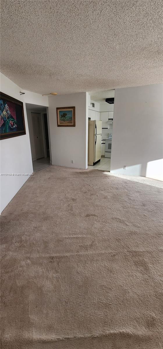 spare room featuring light carpet and a textured ceiling