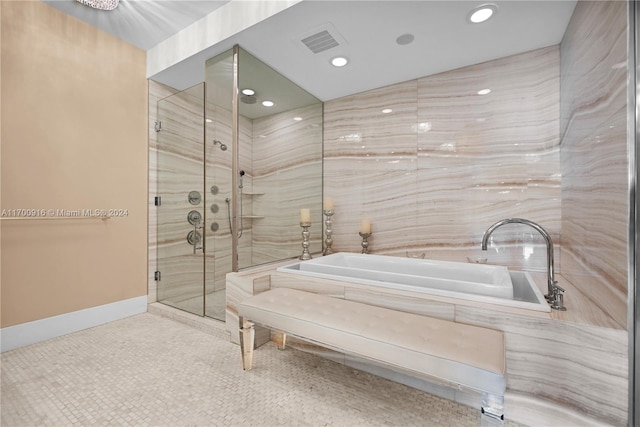 bathroom with plus walk in shower