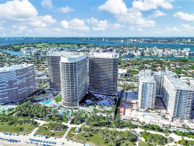 aerial view with a water view