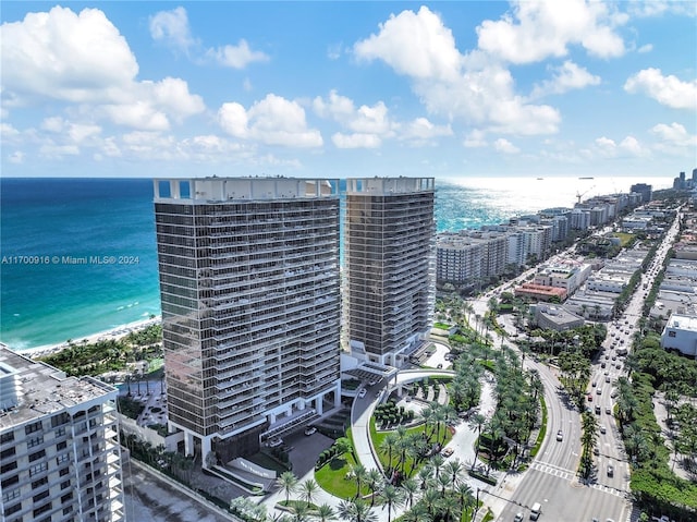 aerial view featuring a water view