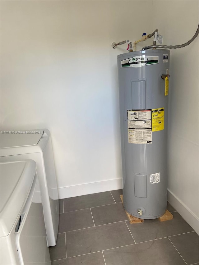 utility room featuring separate washer and dryer and electric water heater