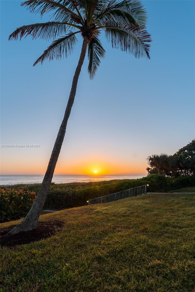 yard at dusk with a water view