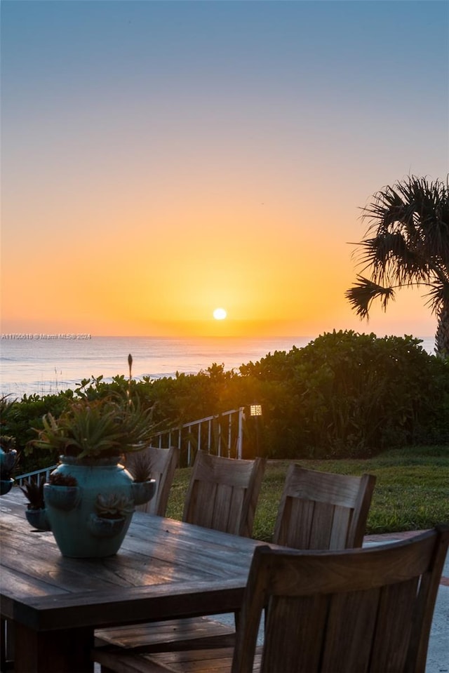 deck at dusk with a water view