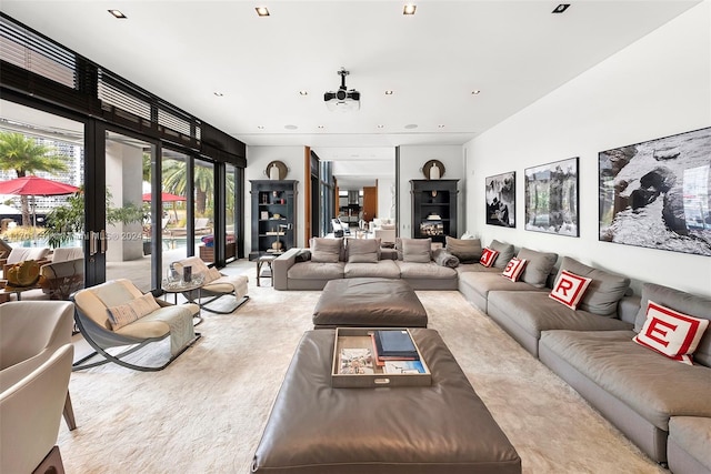 living room with a notable chandelier