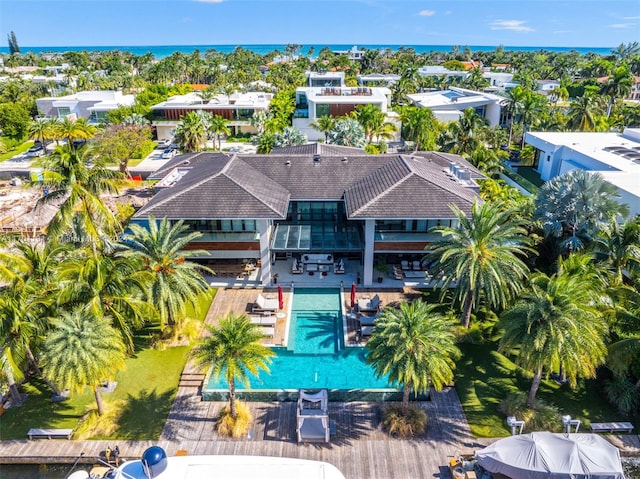 aerial view with a water view