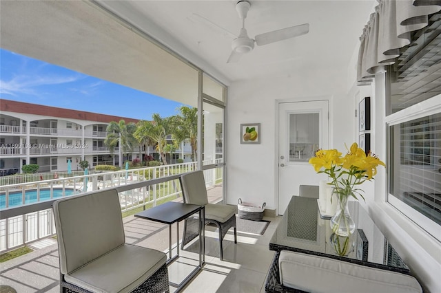 balcony with ceiling fan