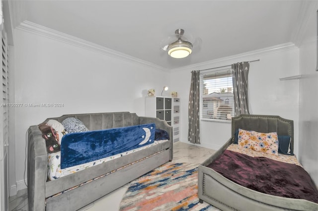 bedroom with crown molding