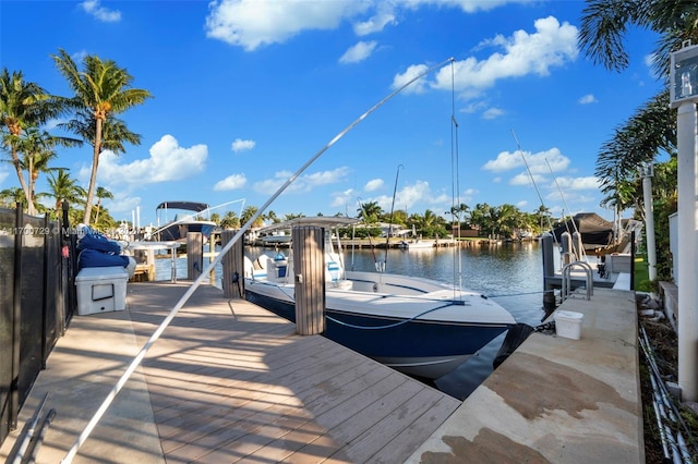 view of dock featuring a water view