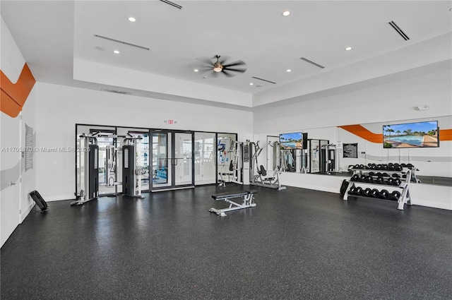 887 NE 211th St Unit 887, Miami, FL 33179 - exercise room with ceiling fan, recessed lighting, visible vents, and baseboards