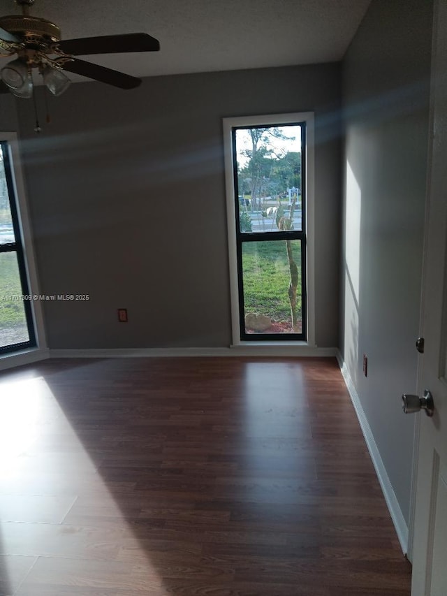 unfurnished room featuring wood-type flooring and ceiling fan