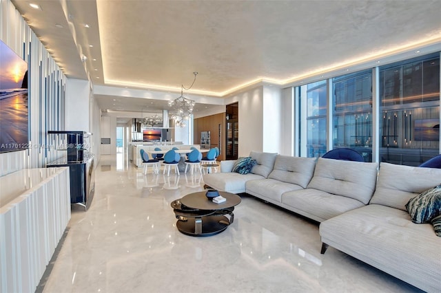 living room with a chandelier