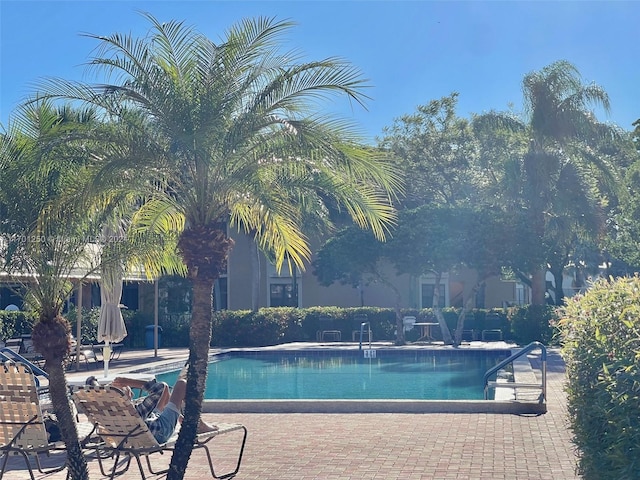 view of swimming pool featuring a patio area