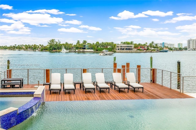 dock area with a water view