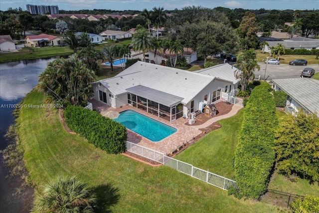 aerial view featuring a water view