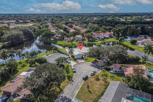 aerial view with a water view