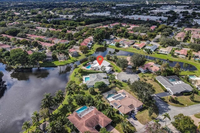 bird's eye view featuring a water view