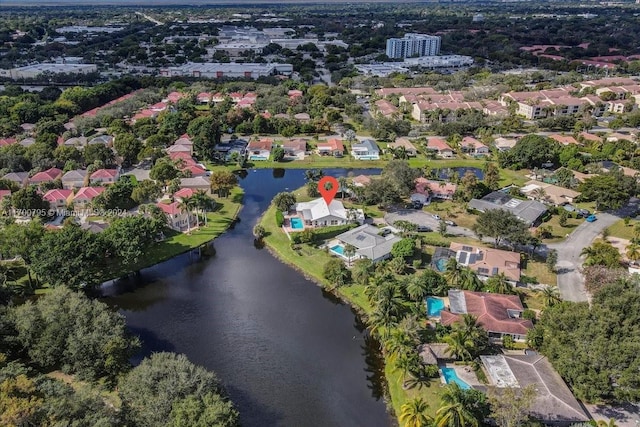 aerial view with a water view