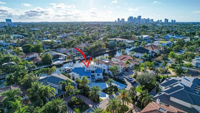 aerial view with a water view