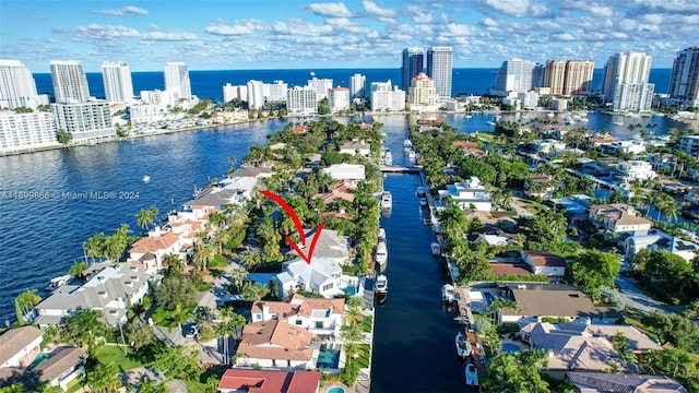 aerial view with a water view