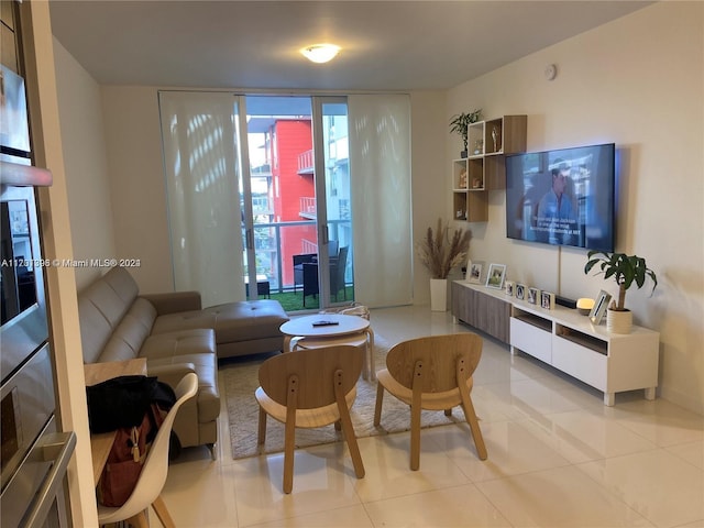 living room with light tile patterned floors