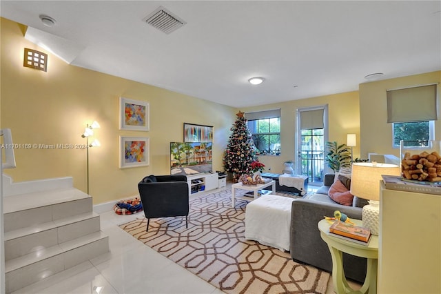 view of tiled living room