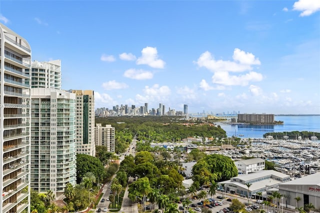 property's view of city featuring a water view