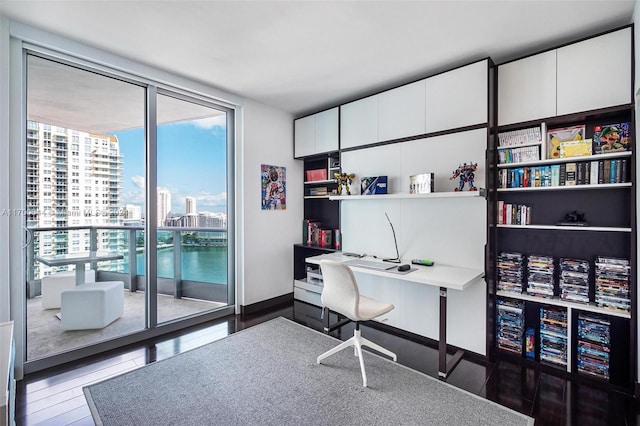 office area with dark hardwood / wood-style floors