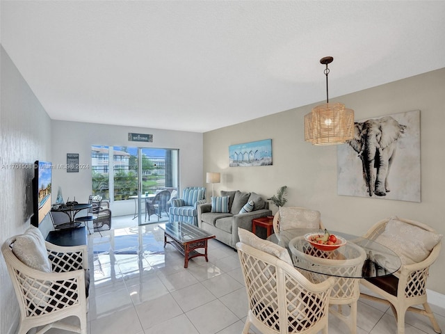 living room featuring light tile patterned flooring