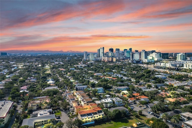 view of aerial view at dusk