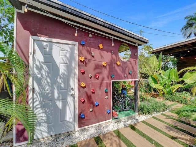 exterior space with a storage unit