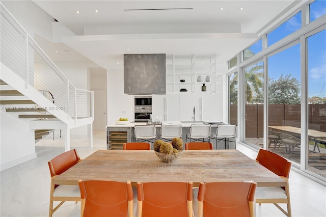 dining space with wine cooler