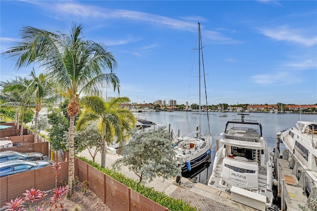 view of dock with a water view