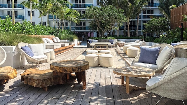 view of patio / terrace with outdoor lounge area and a deck