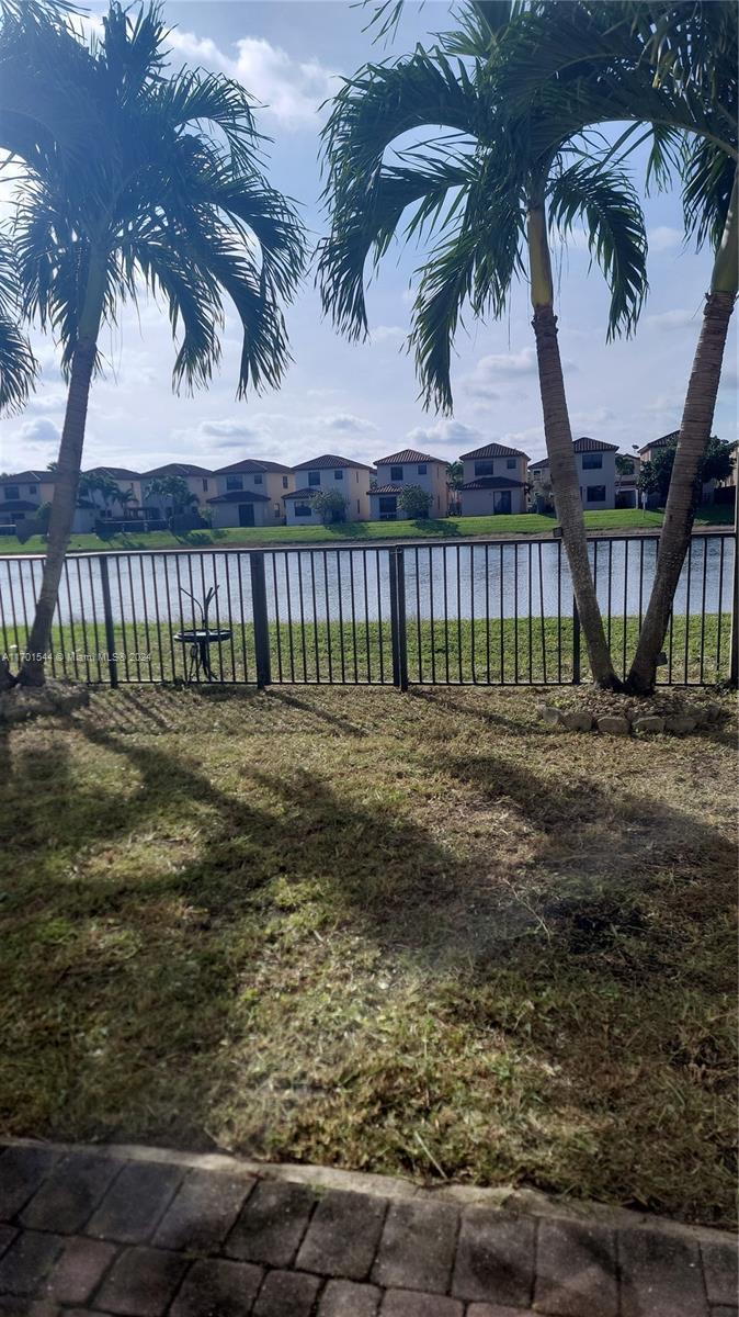 view of yard with a water view