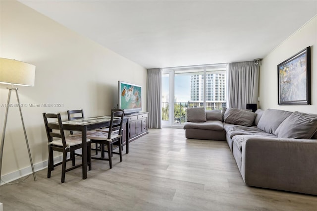 living room with light hardwood / wood-style flooring and floor to ceiling windows