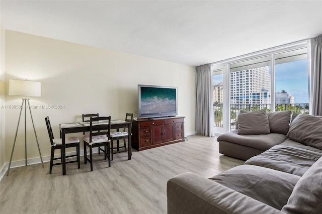 living room with light hardwood / wood-style flooring