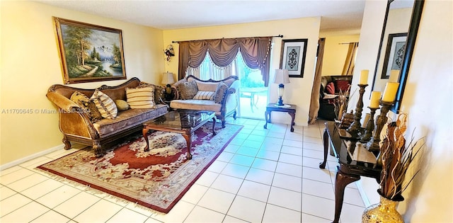 living area with light tile patterned flooring