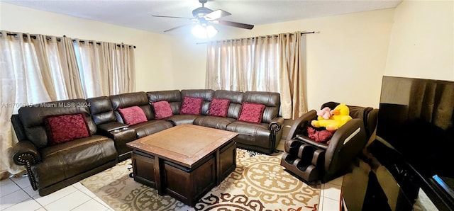 17352 SW 18th St, Miramar, FL 33029 - living room featuring a ceiling fan and light tile patterned floors