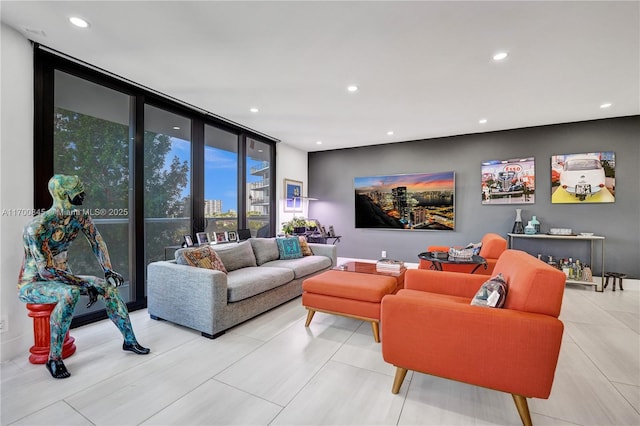 living room with expansive windows