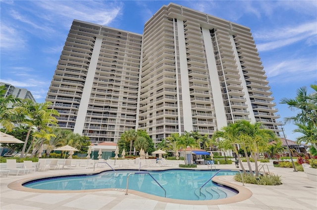 view of pool featuring a patio